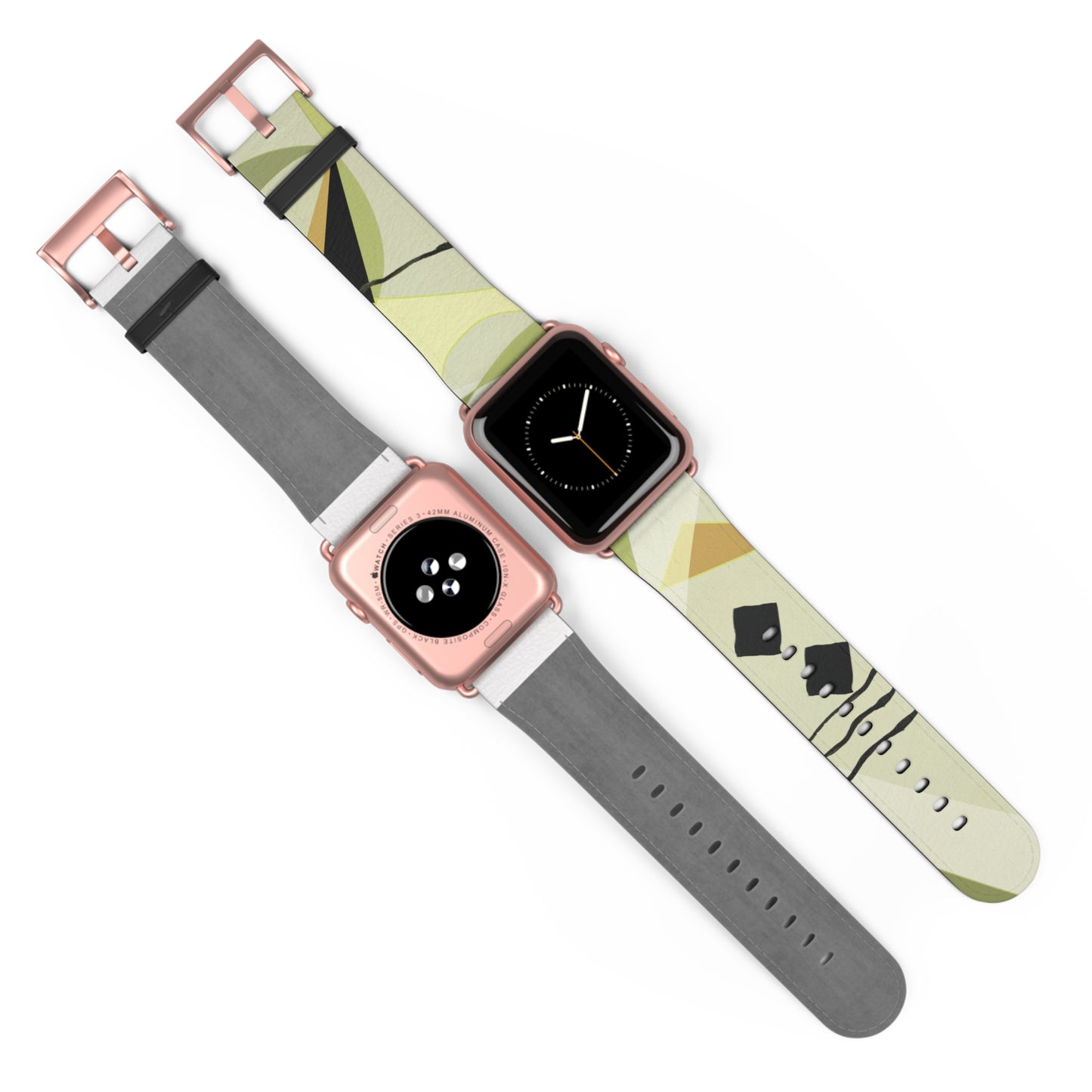 Abstract Series, Fun muted Greens, Putty and Black faux leather Watch Band by artist Marie Frederique