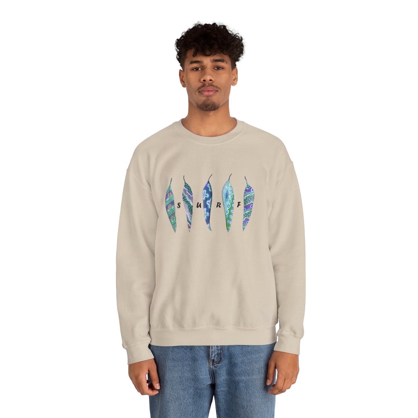 SURF painted leaves - Unisex Heavy Blend™ Crewneck Sweatshirt by artist Marie Frederique
