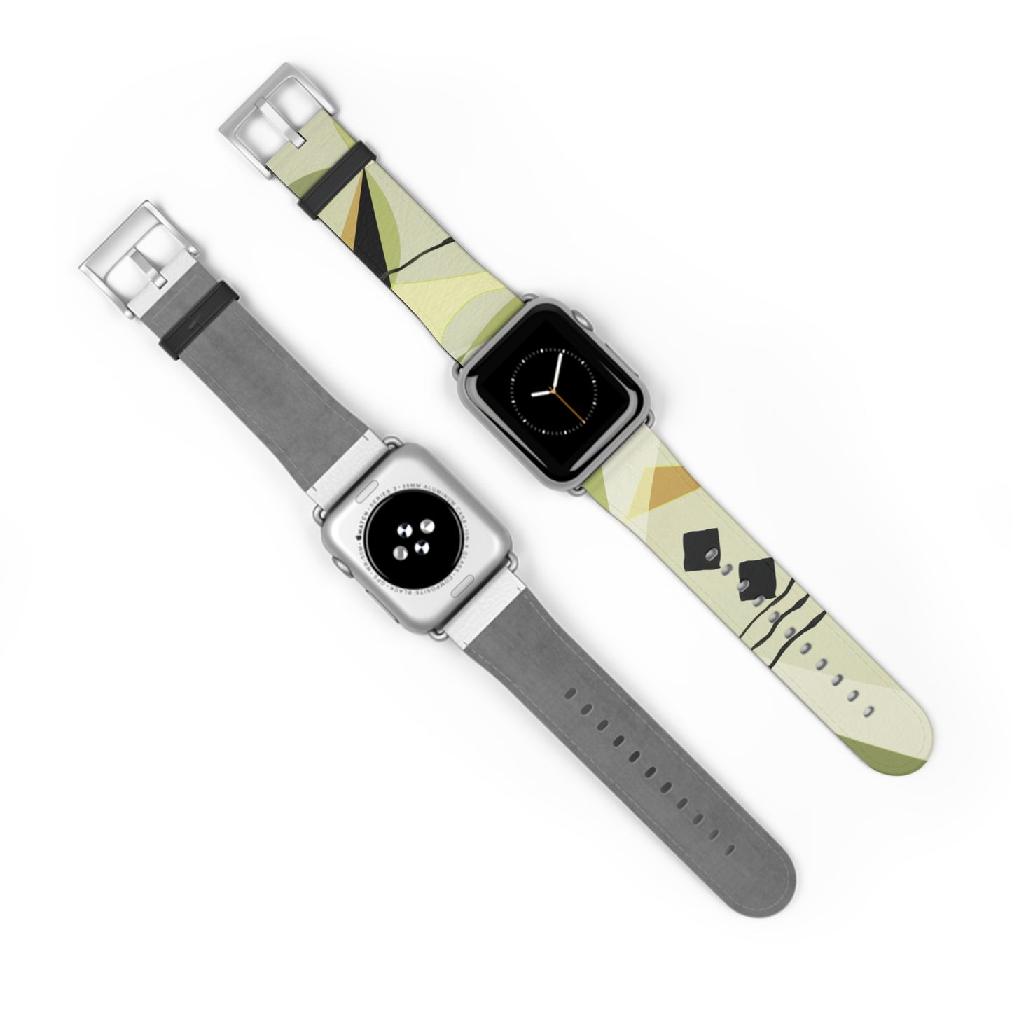 Abstract Series, Fun muted Greens, Putty and Black faux leather Watch Band by artist Marie Frederique
