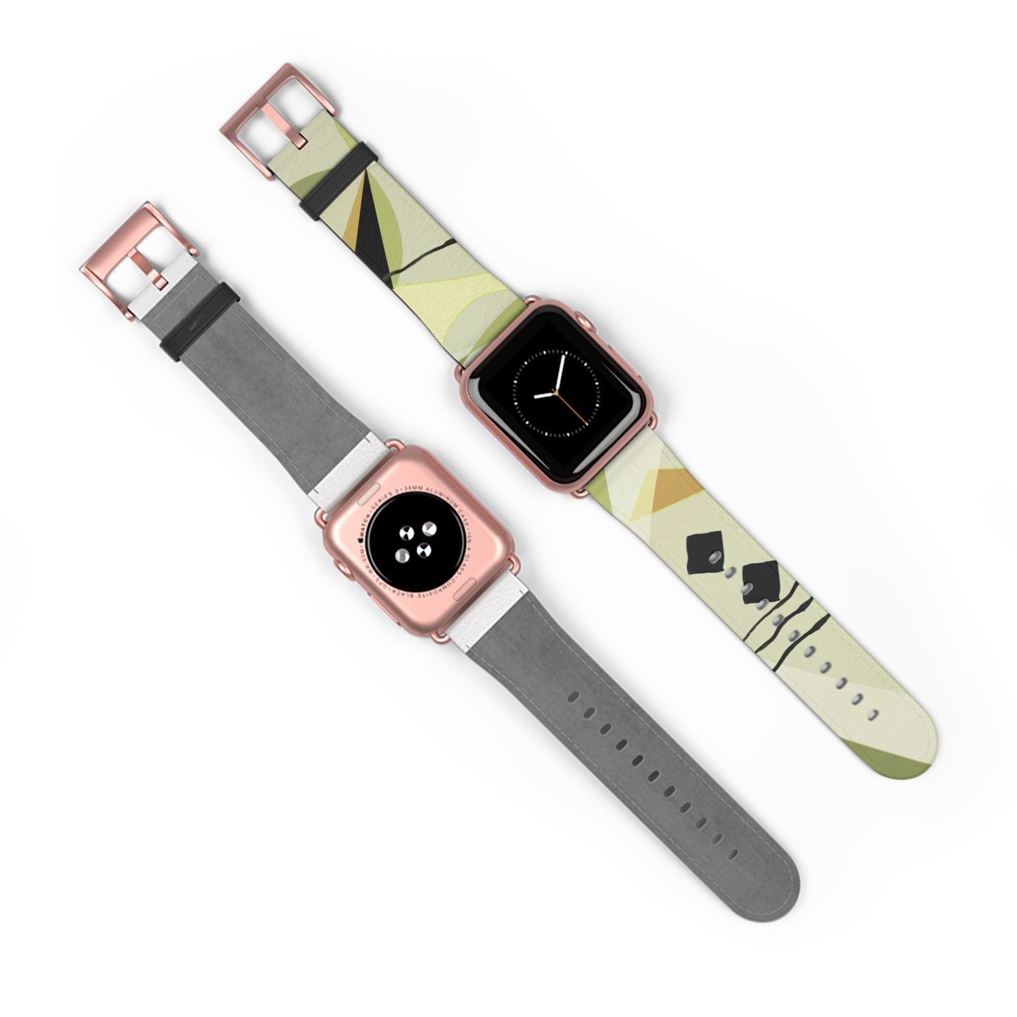 Abstract Series, Fun muted Greens, Putty and Black faux leather Watch Band by artist Marie Frederique