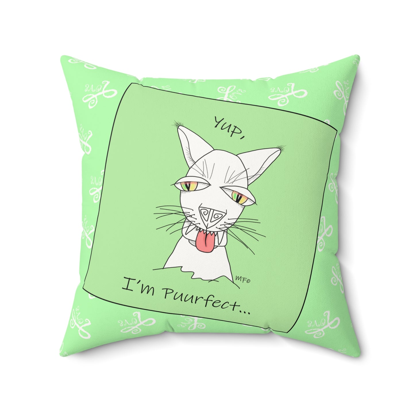 Cute Cat Faux Suede Pillow, Purrfect Home Decor by artist Marie Frederique