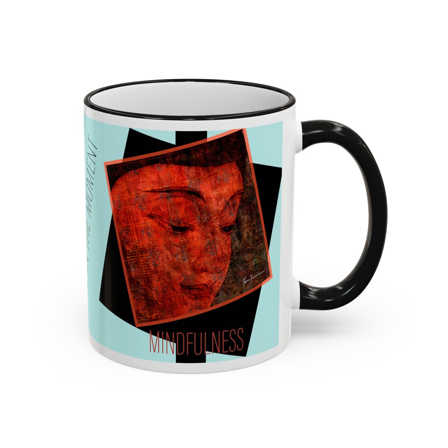 Mindfulness Accent Rim Mug — Zen Ceramic Coffee Cup (11oz, 15oz) by artist Marie Frederique
