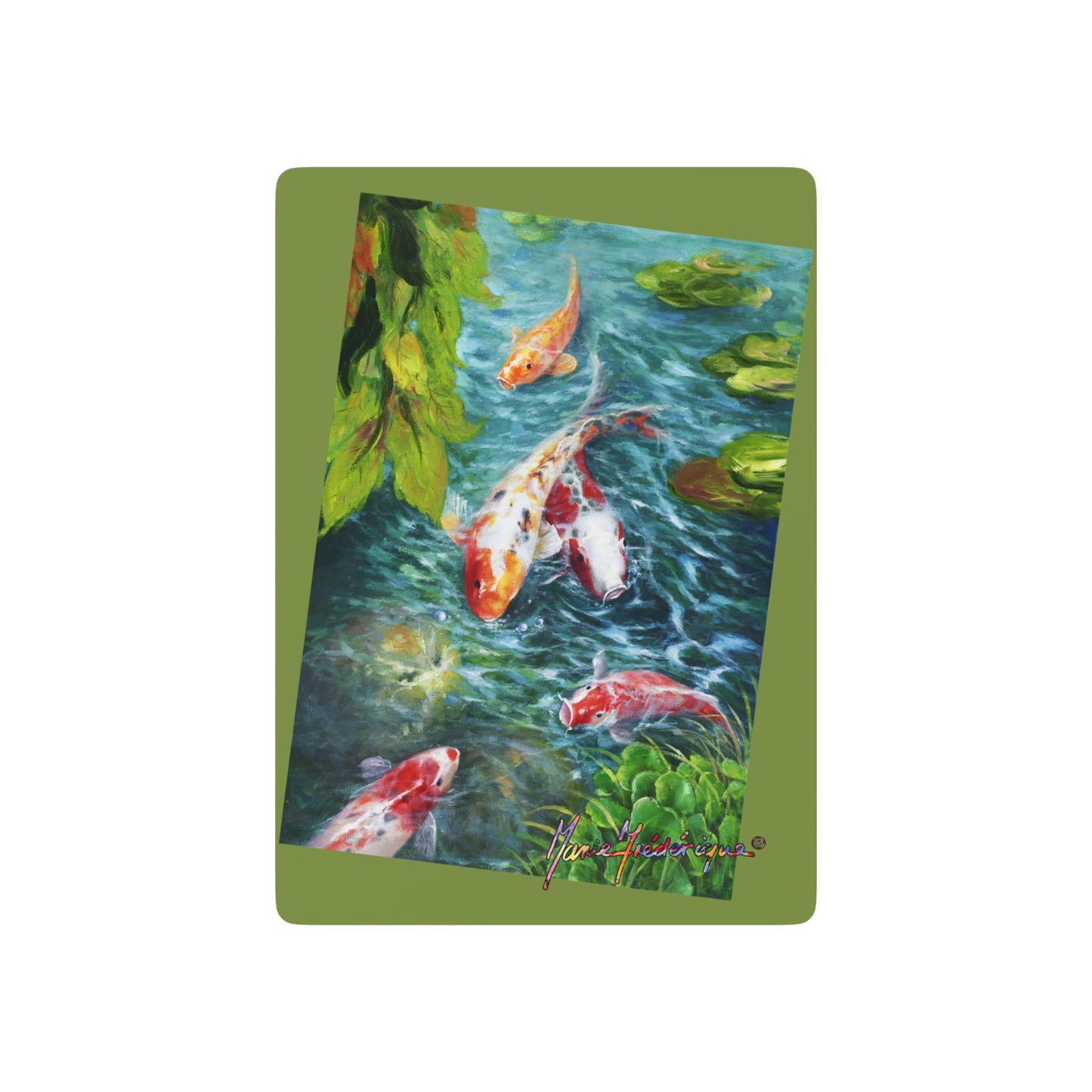 Artistic Poker Playing Cards - Green Koi Pond Design for Game Nights by artist Marie Frederique