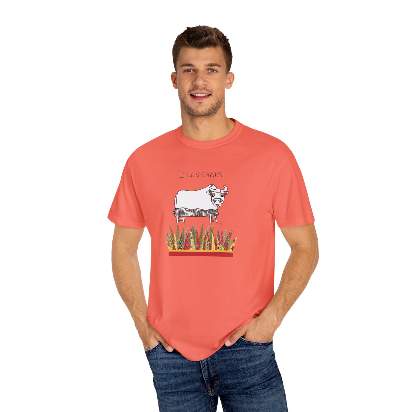I love Yaks, Unisex Garment-Dyed T-shirt by artist Marie Frederique
