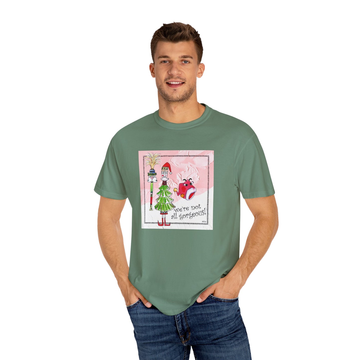 Christmas, We're not all gorgeous! Cotton Unisex T-shirt by artist Marie Frederique