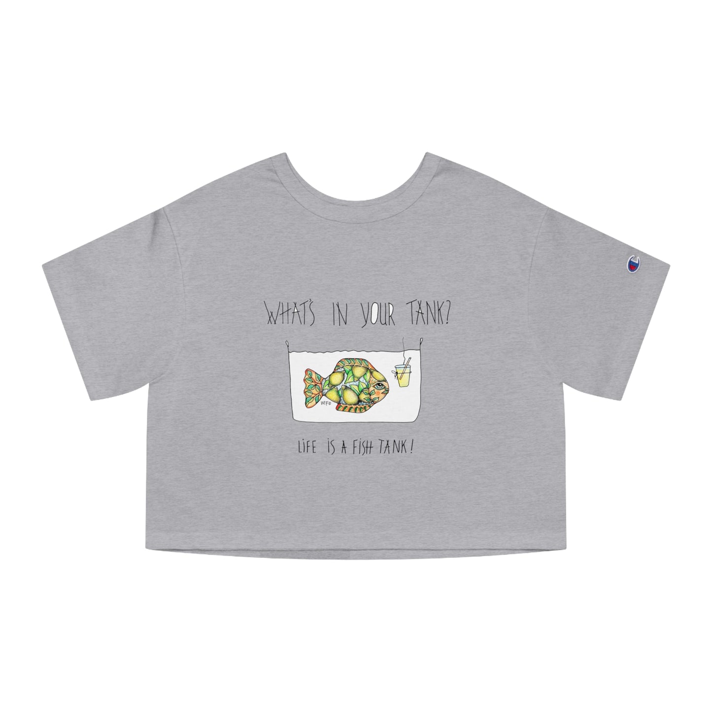 Fish Tank Collection, "What's in your tank? Lemon Fish Cropped T-Shirt by artist Marie Frederique