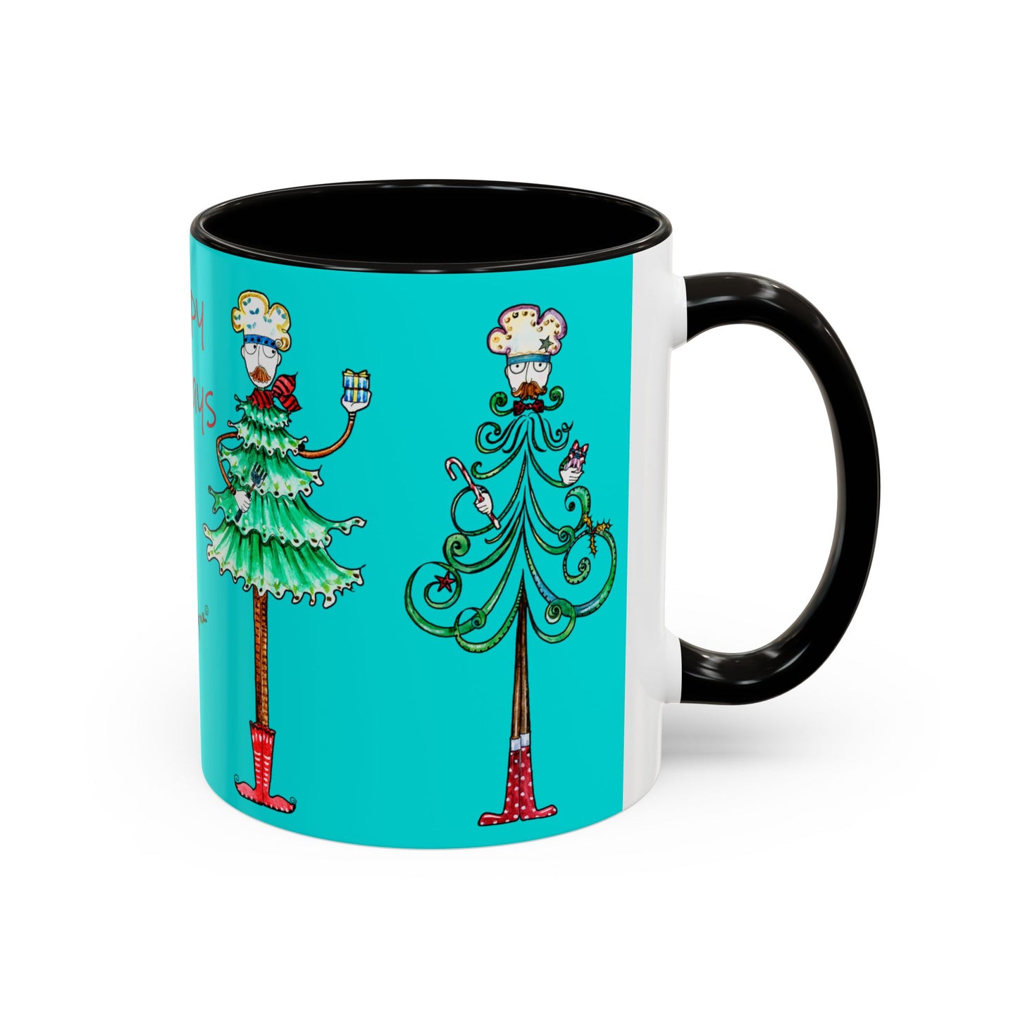 Christmas Trees, Happy Holiday Colorful Mugs by artist Marie Frederique