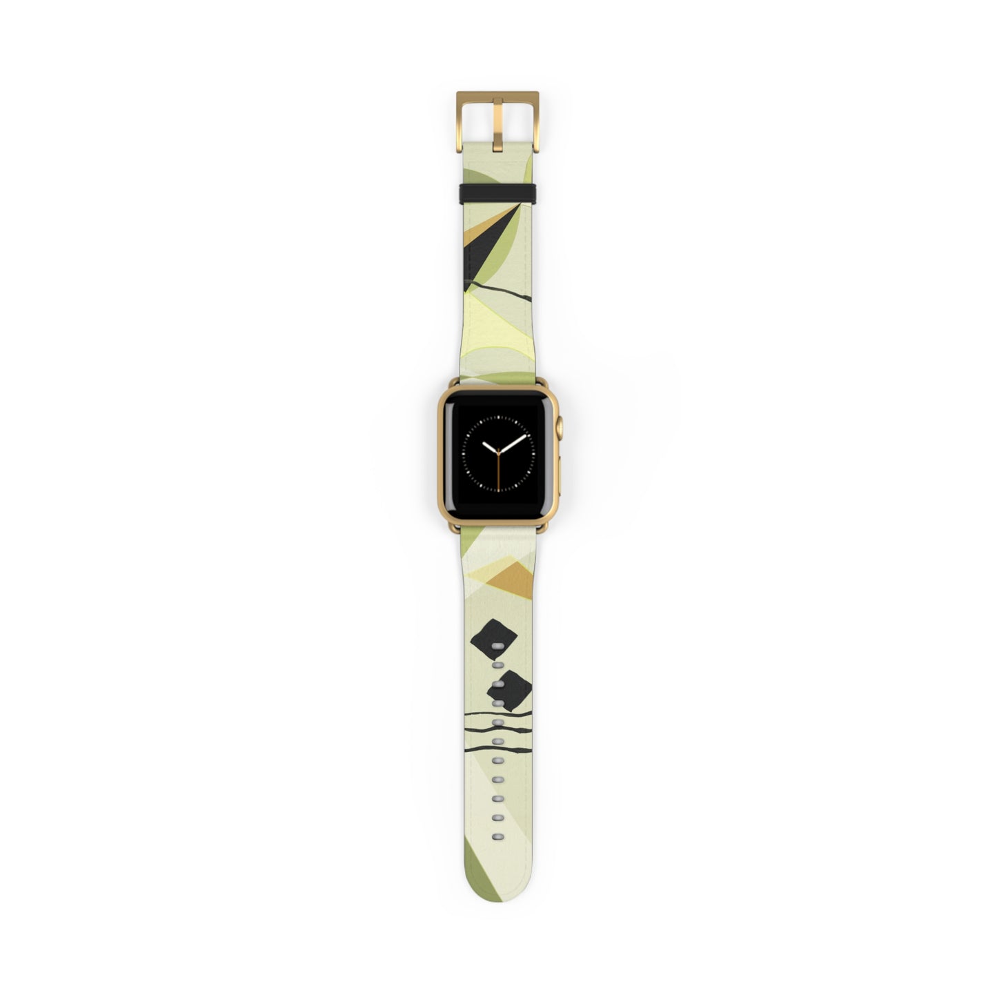 Abstract Series, Fun muted Greens, Putty and Black faux leather Watch Band by artist Marie Frederique