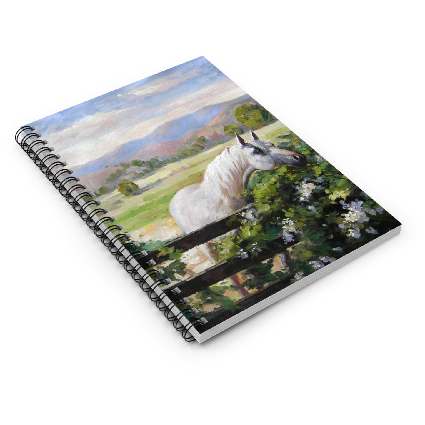 CTS White horse in a field - Spiral Notebook - Ruled Line by Artist Marie Frederique