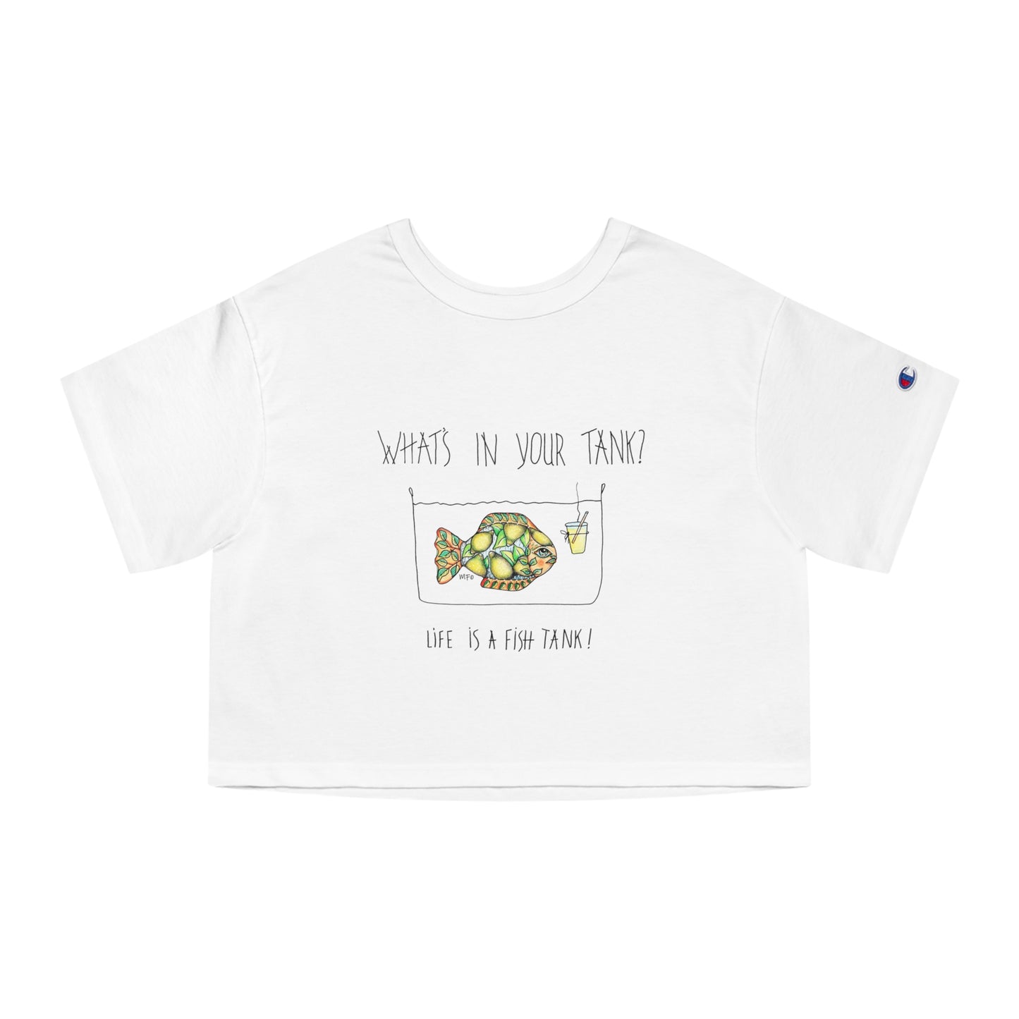 Fish Tank Collection, "What's in your tank? Lemon Fish Cropped T-Shirt by artist Marie Frederique