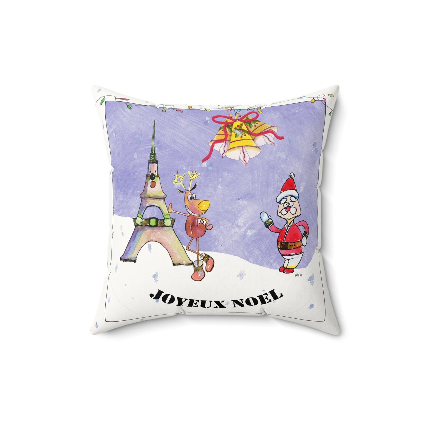 Joyeux Noel Festive Faux Suede Pillow by artist Marie Frederique