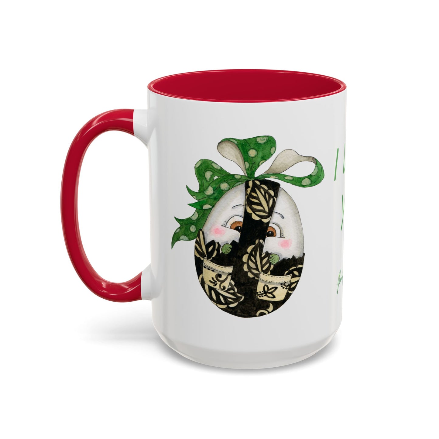 Whimsical Mugs with I Love You Egg Design - Valentine's Day/Easter Gift by artist Marie Frederique
