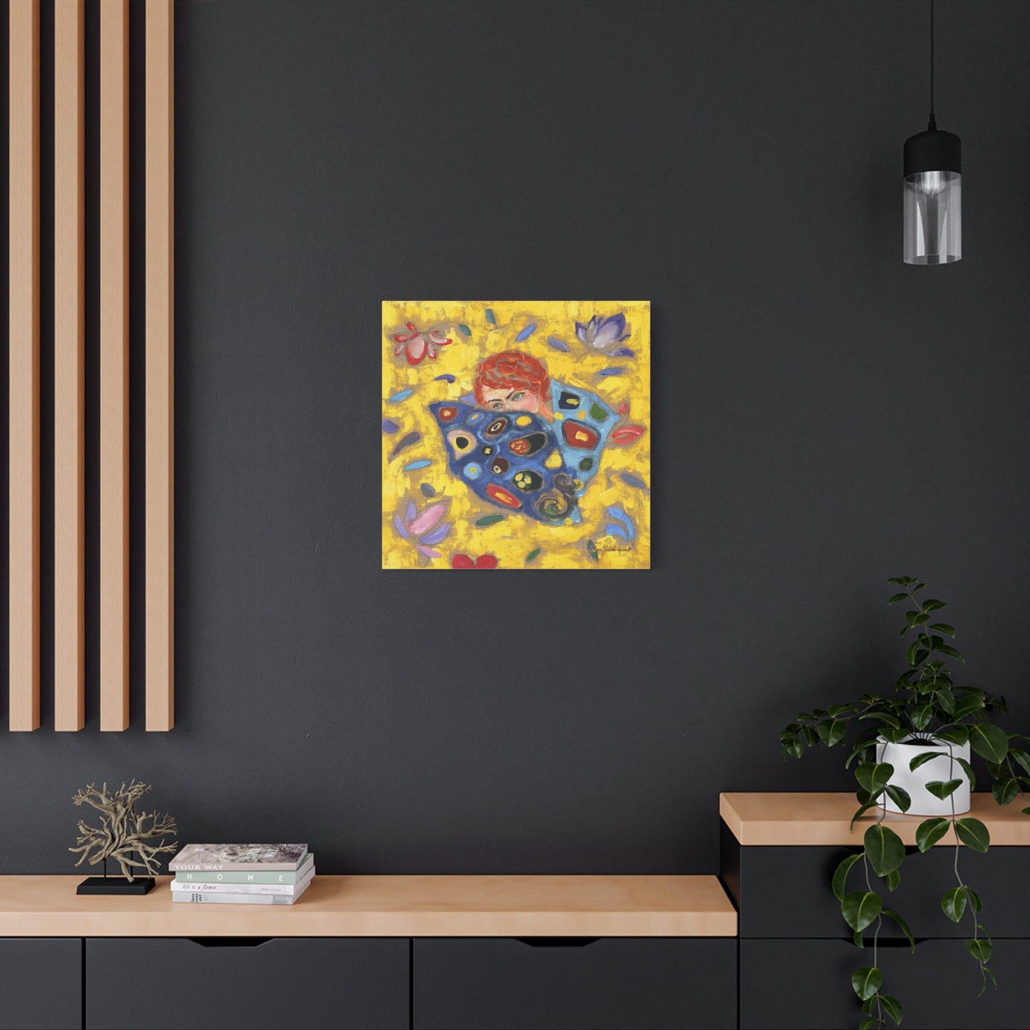 Rose 2 with vibrant yellow and blue Canvas Wall Art by artist Marie Frederique