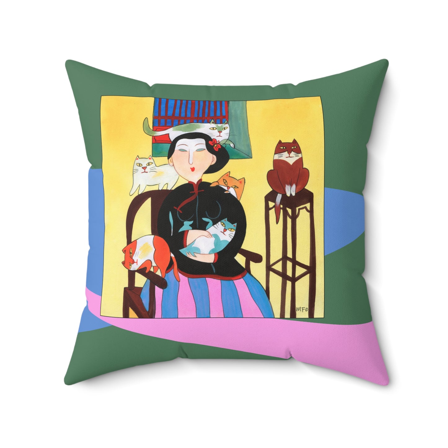Whimsical Cat Lover's Faux Suede Square Pillow by artist Marie Frederique