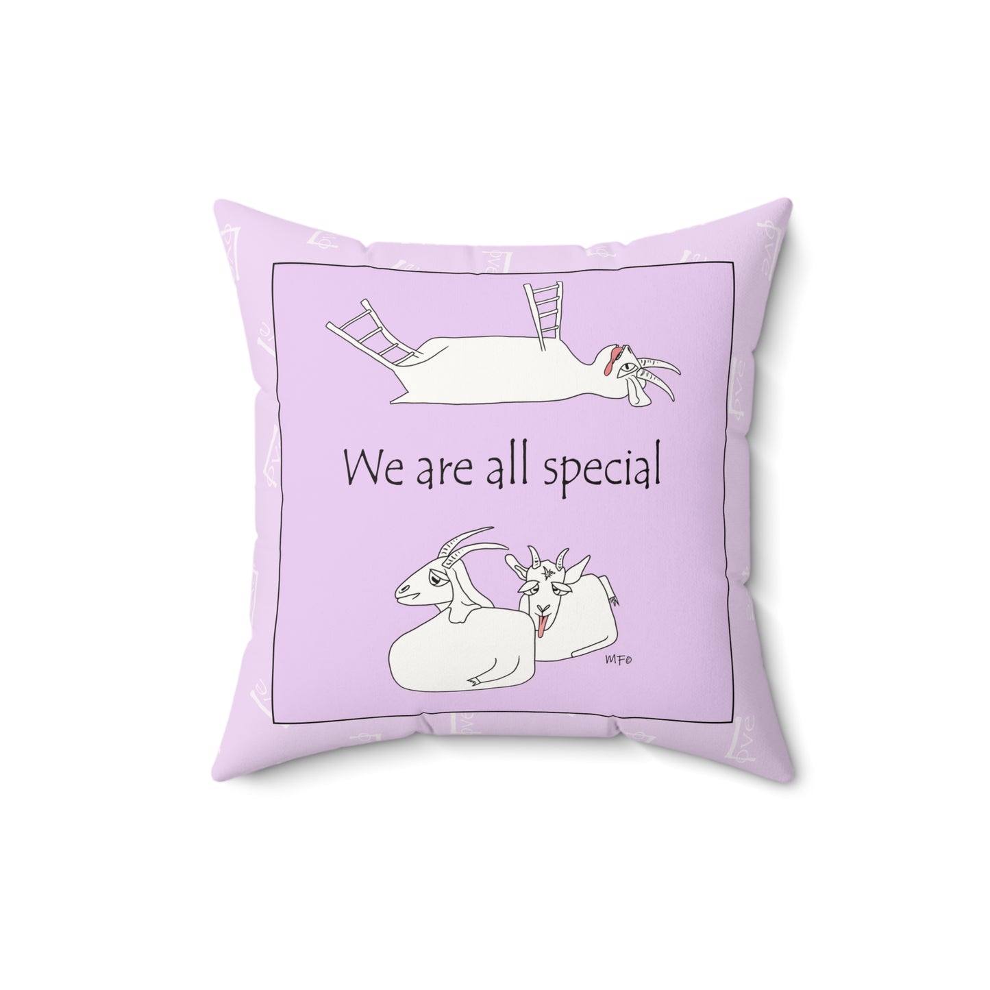 Whimsical Goat Pillow, We Are All Special by artist Marie Frederique Unique Gift for Animal Lovers, Pastel Room Accent
