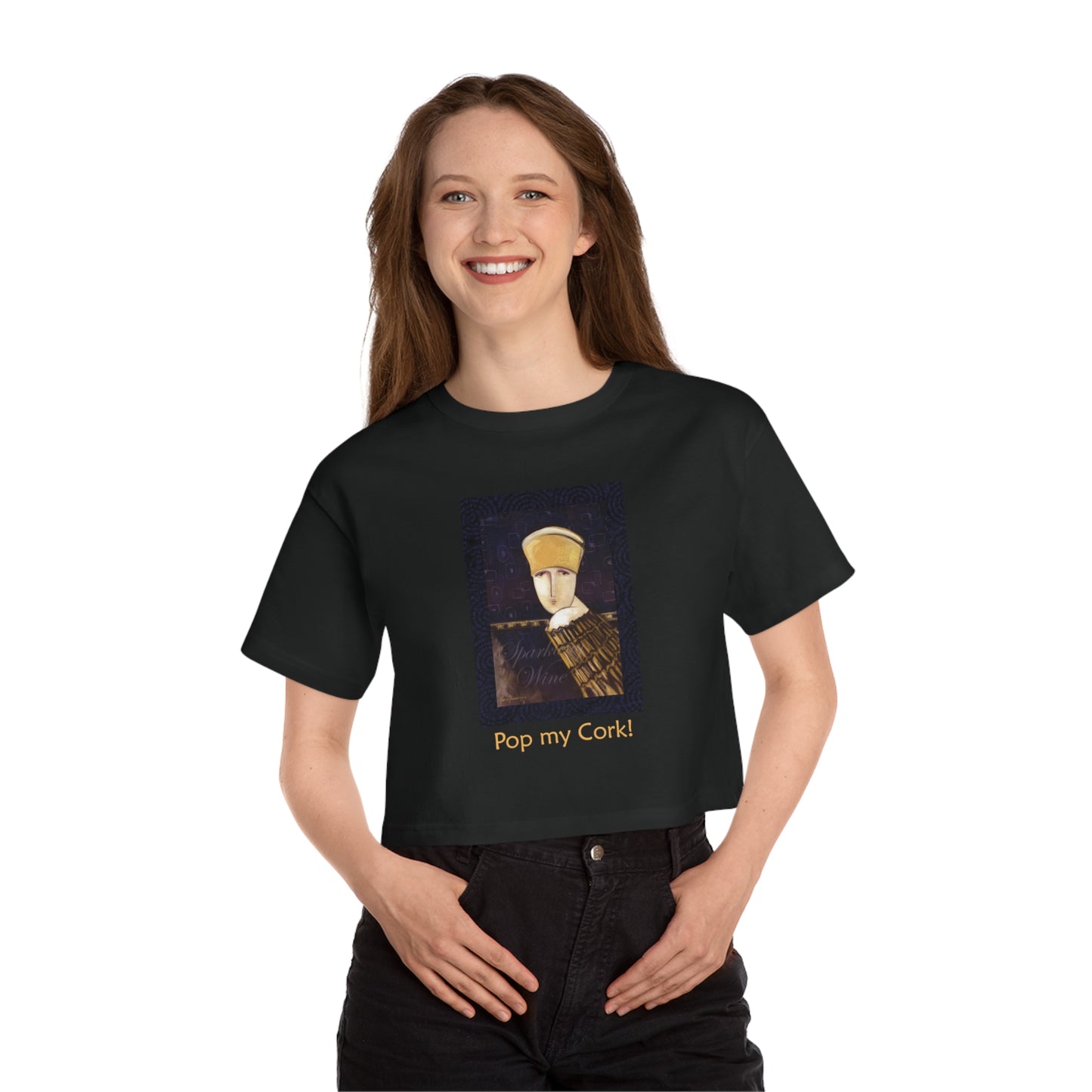 Pop my Cork! Celebration - Champion Women's Heritage Cropped T-Shirt by artist Marie Frederique