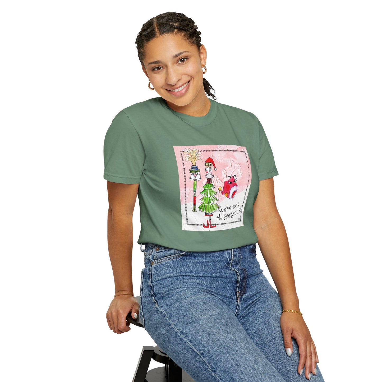 Christmas, We're not all gorgeous! Cotton Unisex T-shirt by artist Marie Frederique