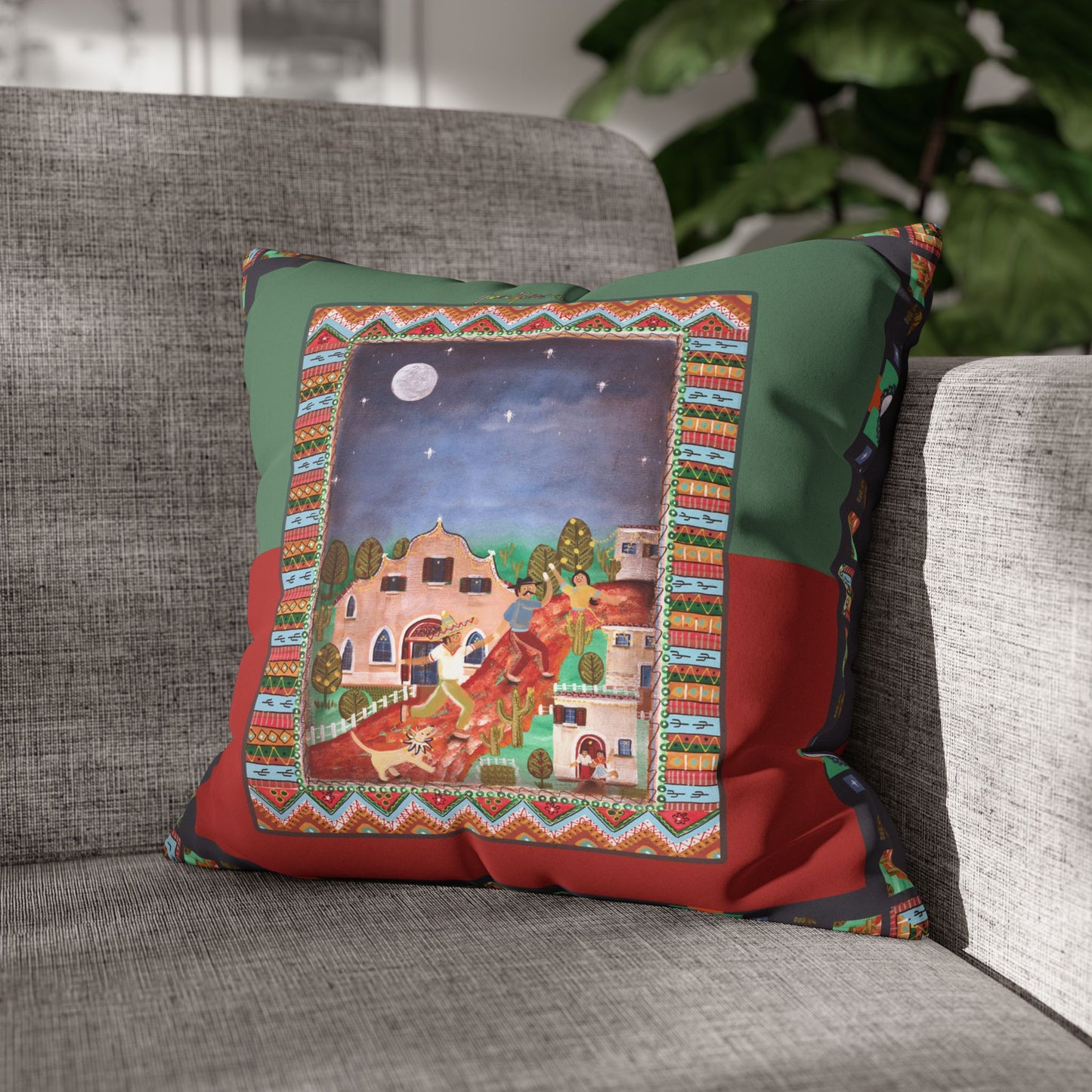 Fiesta Nightscape Faux Suede Pillowcase by artist Marie Frederique