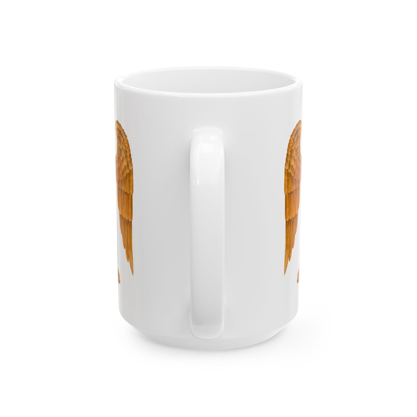 Angel Wings, "I am who I am and that is enough" Ceramic Mug in golden yellow by Artist Marie Frederique