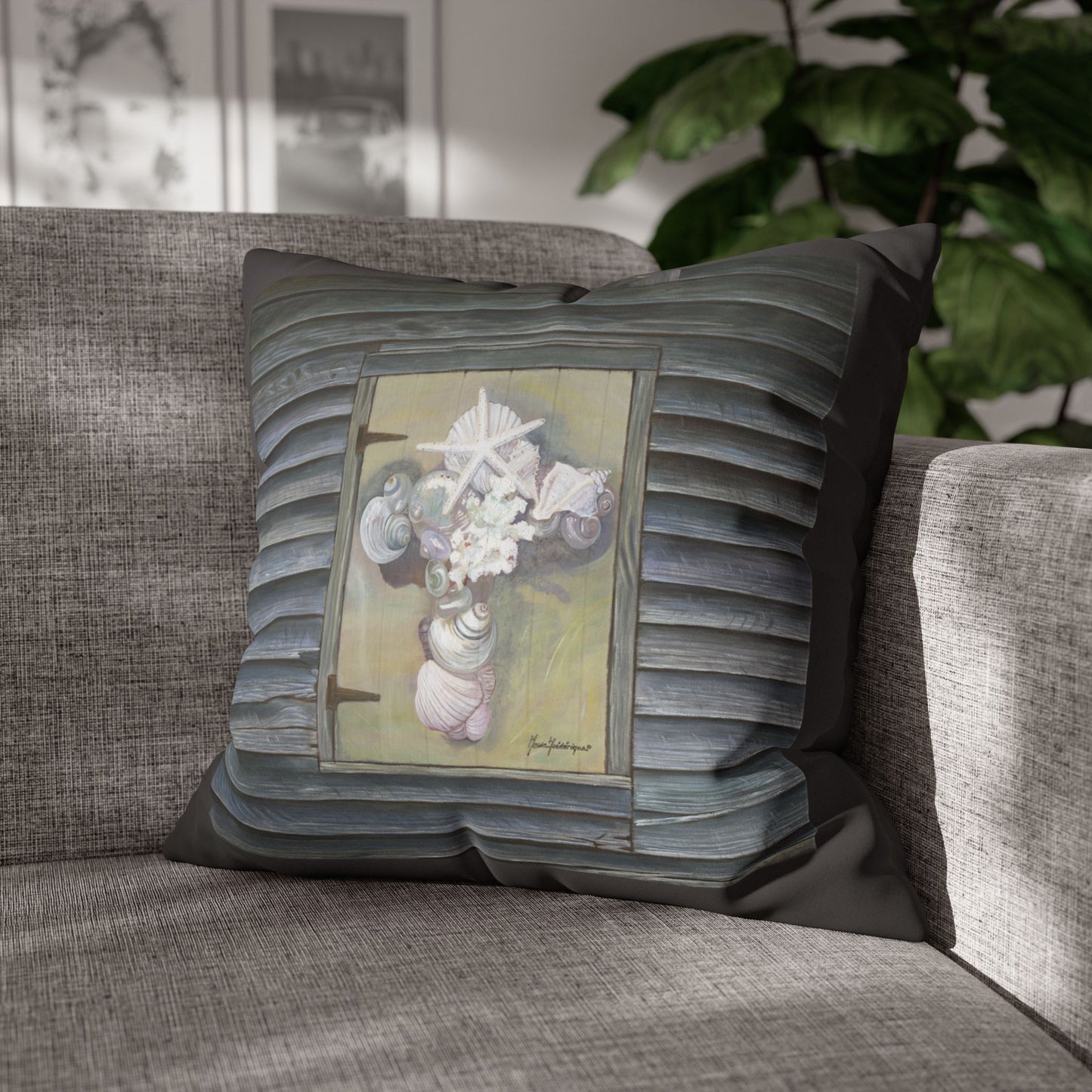 Coastal Starfish Cross, Faux Suede Pillowcase by artist Marie Frederique