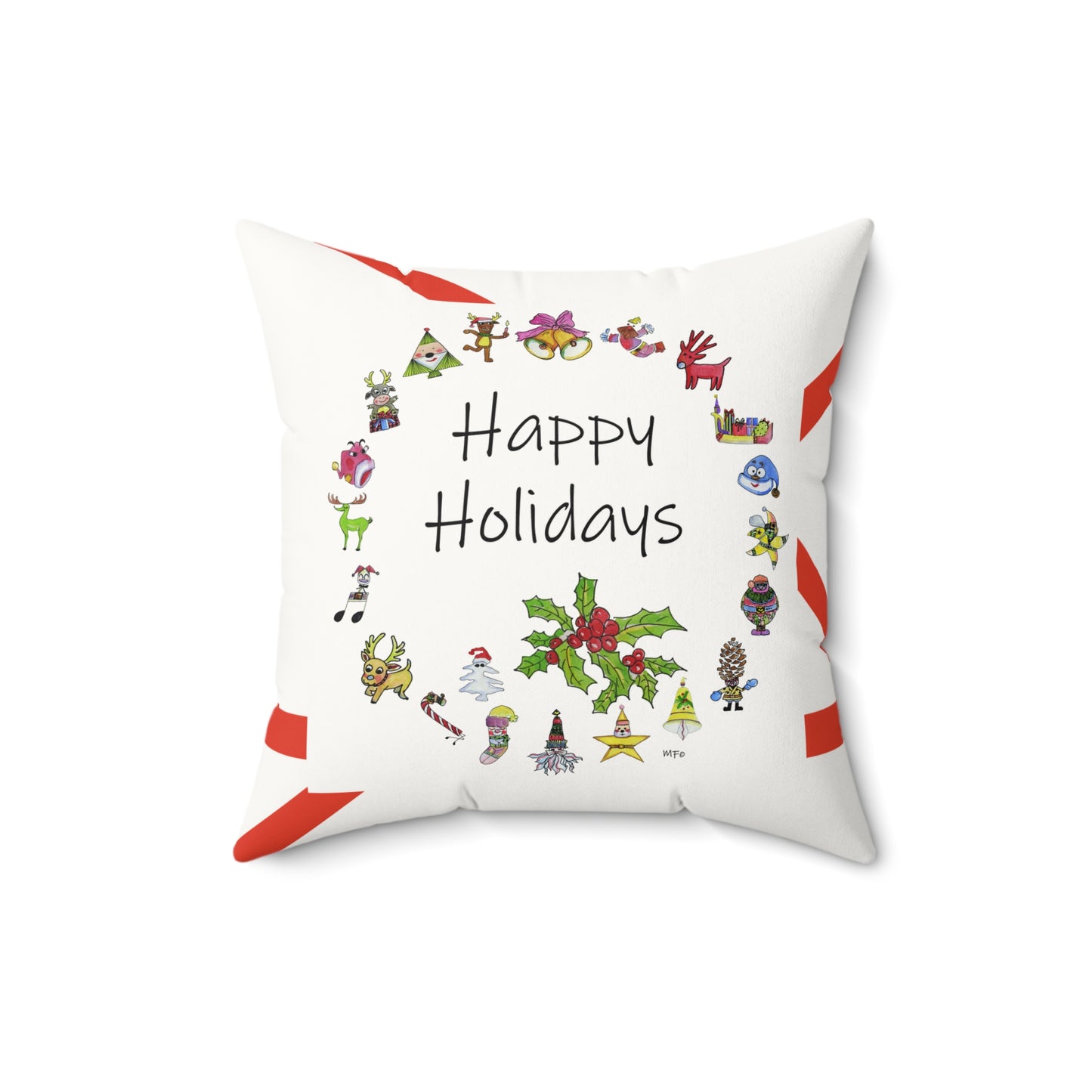 Christmas Wreath, Happy Holiday Pillow by artist Marie Frederique