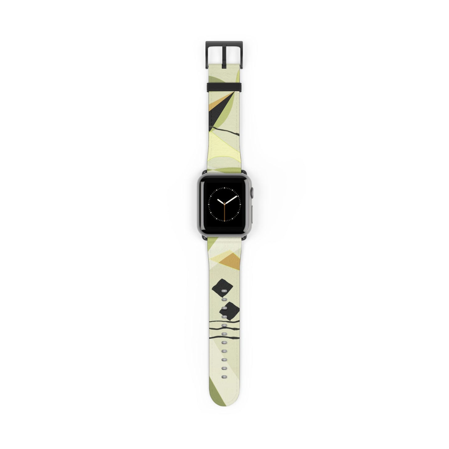 Abstract Series, Fun muted Greens, Putty and Black faux leather Watch Band by artist Marie Frederique
