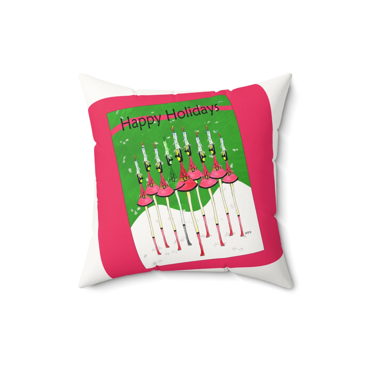 Menorah Faux Suede Pillow - Vibrant Holiday Decor by artist Marie Frederique
