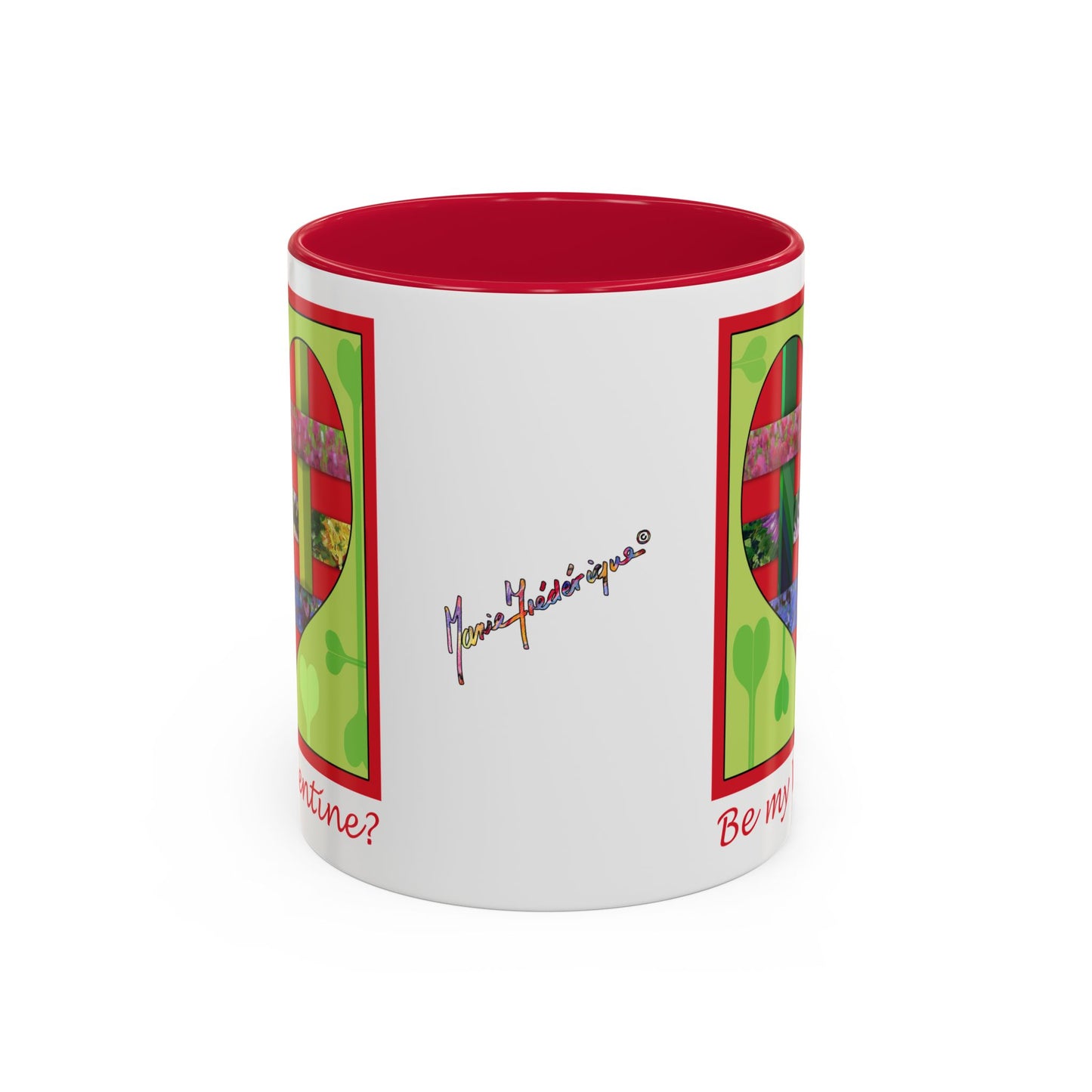 Valentine Red Multicolored Ribbon Heart - 11oz & 15oz Colorful Mug Gift by artist Marie Frederique