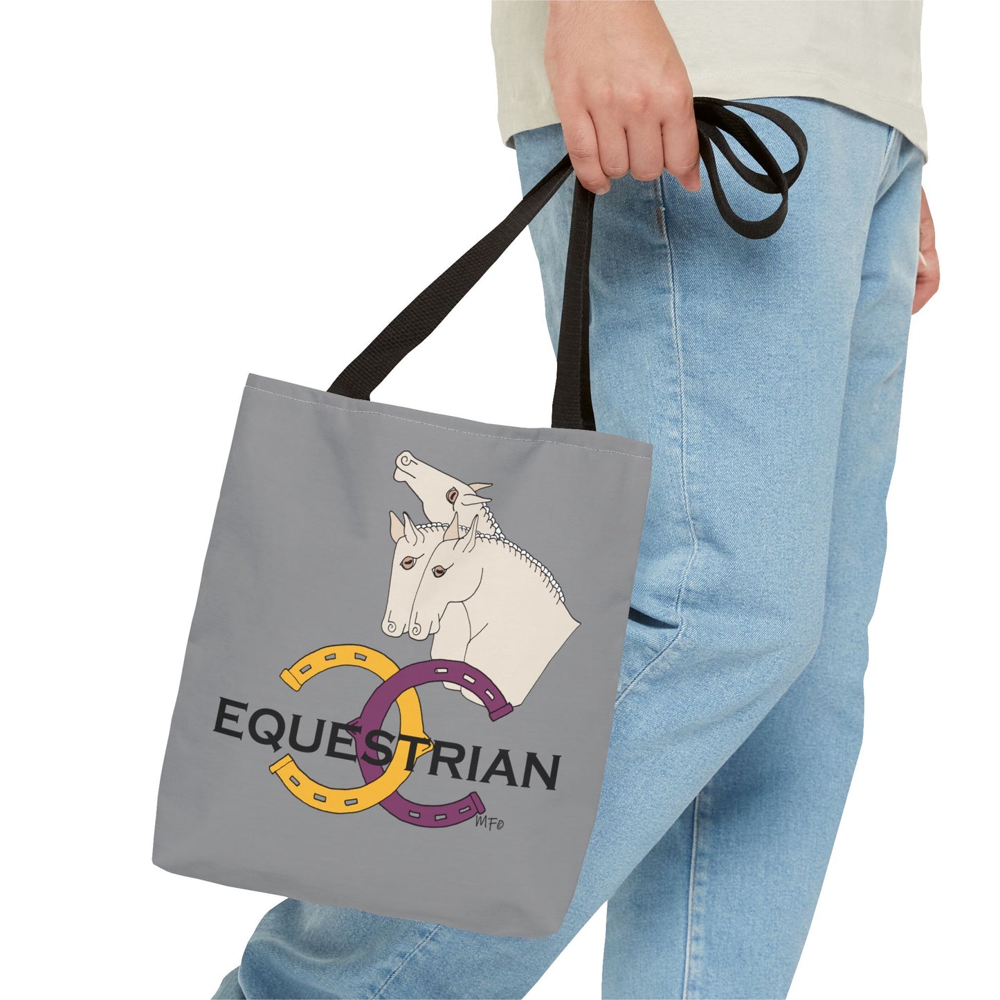 EQUESTRIAN CTS, Grey Tote Bag in 3 sizes and black or beige handles by artist Marie Frederique