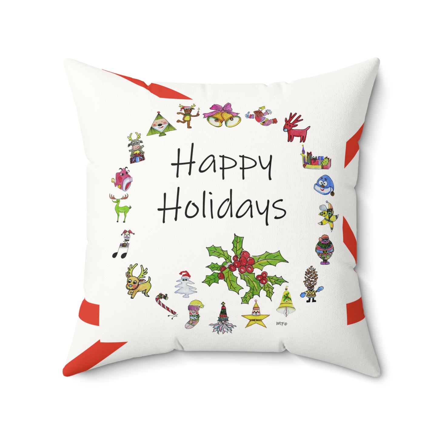 Christmas Wreath, Happy Holiday Pillow by artist Marie Frederique