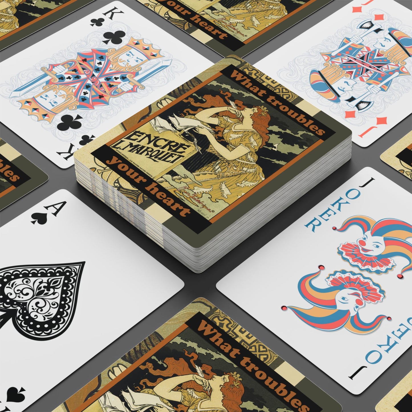 Graphic poster 3 Bridge/Poker Playing Cards - Unique Design for Game Nights by artist Marie Frederique
