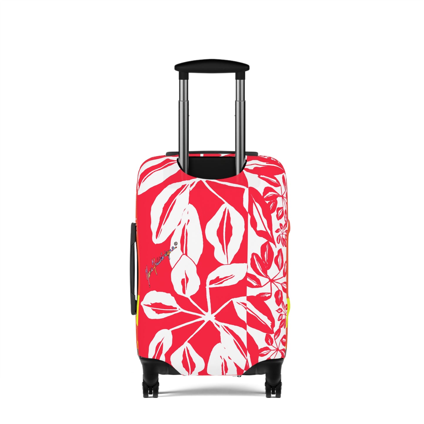 Luggage Cover, Tropical leaves in Red and White by artist Marie Frederique