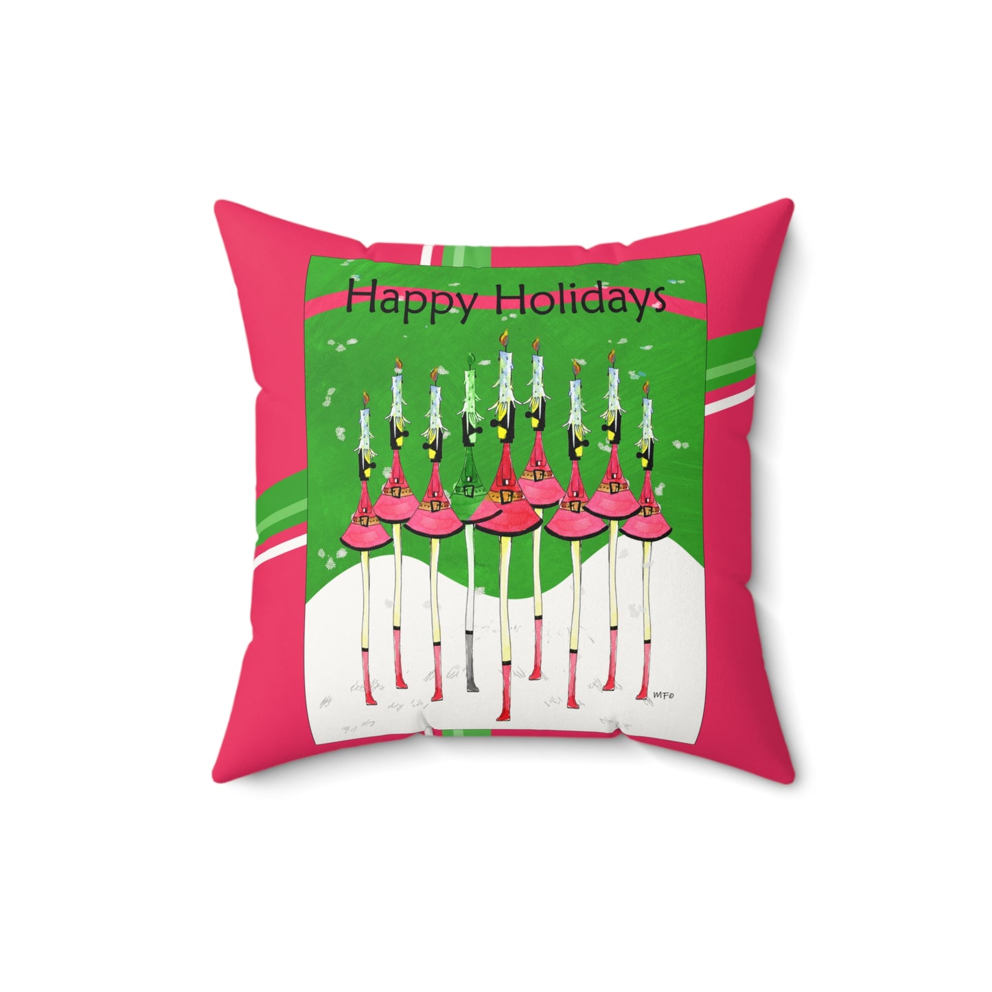 Menorah Faux Suede Pillow - Vibrant Holiday Decor by artist Marie Frederique