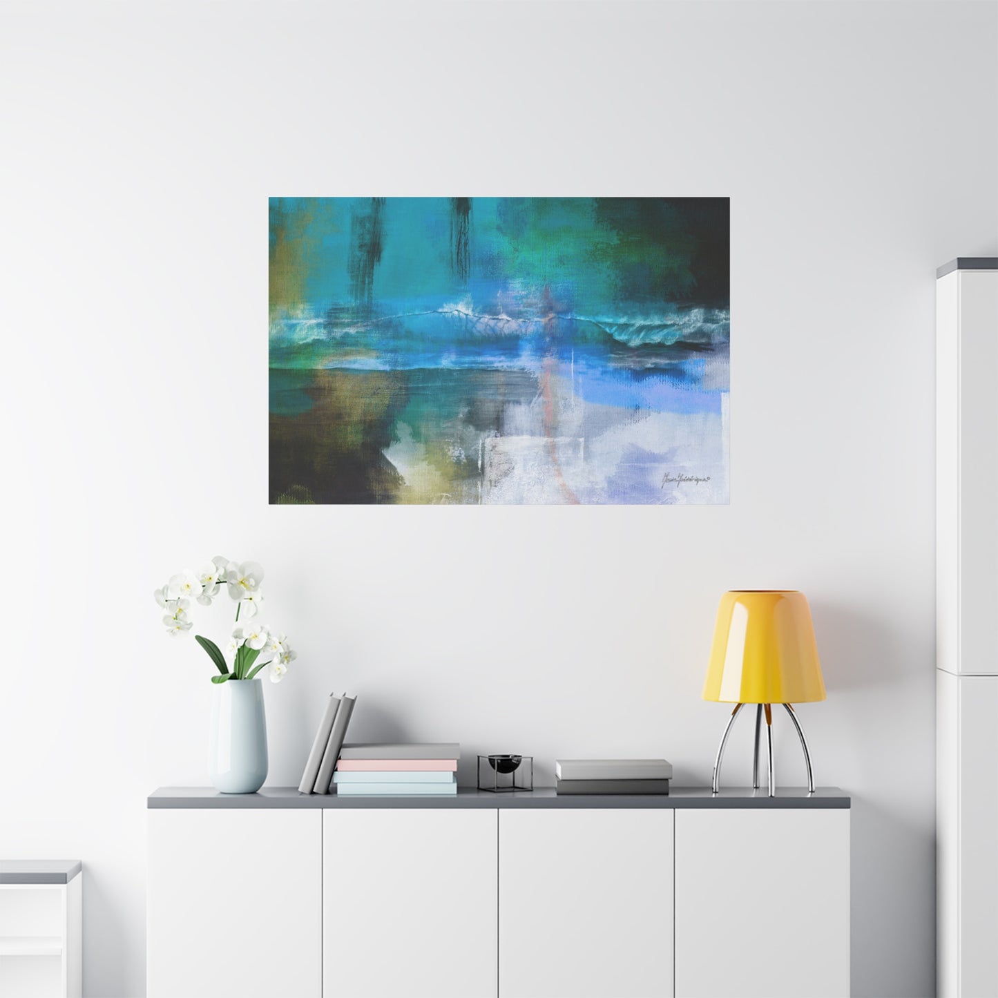 Crashing Wave, Coastal Vibes in Blues and Greens canvas art print by artist Marie Frederique