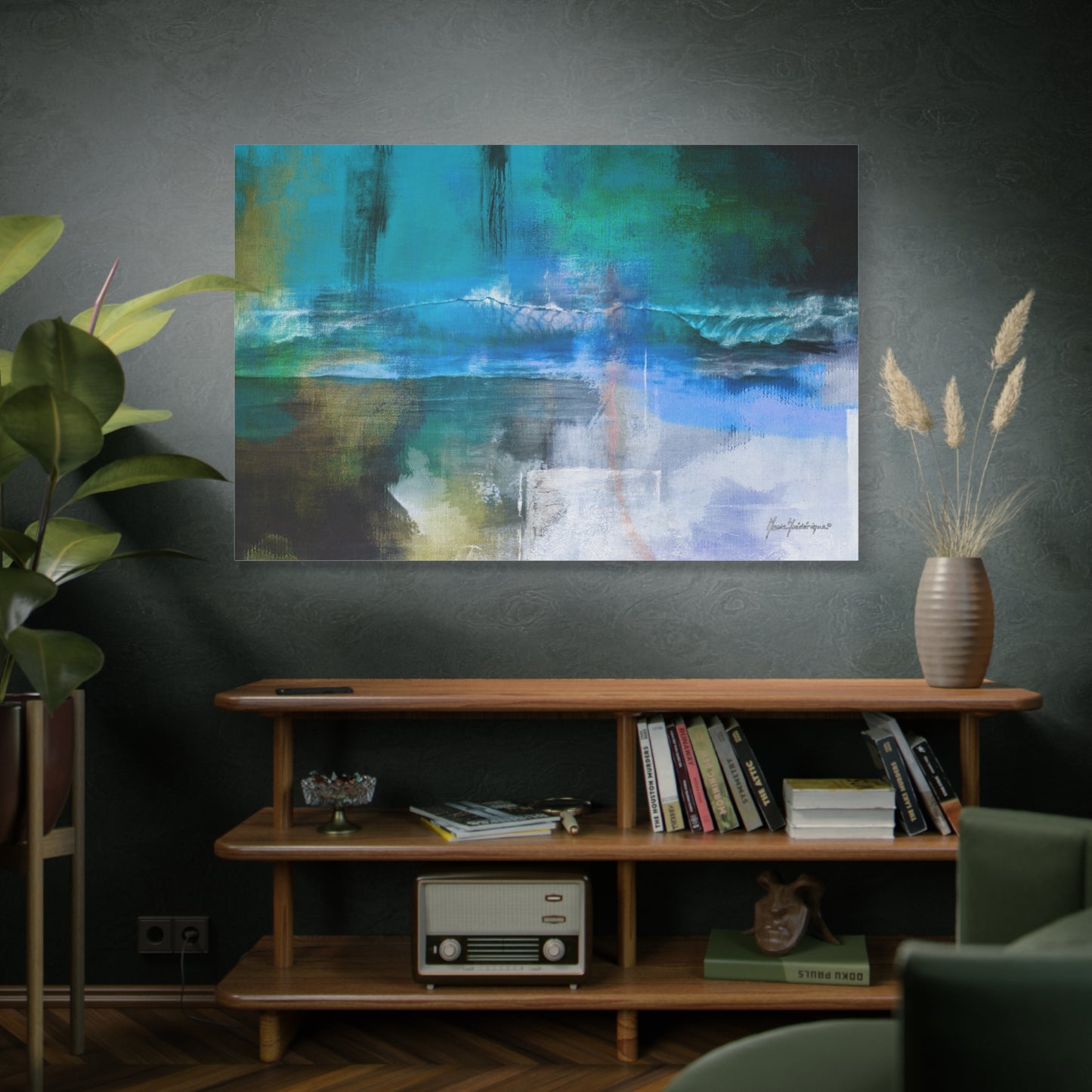 Crashing Wave, Coastal Vibes in Blues and Greens canvas art print by artist Marie Frederique