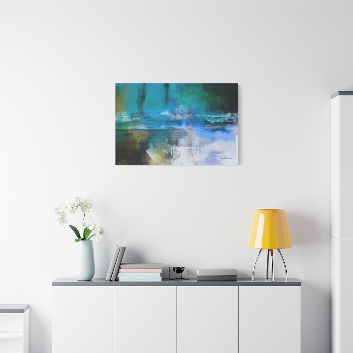 Crashing Wave, Coastal Vibes in Blues and Greens canvas art print by artist Marie Frederique