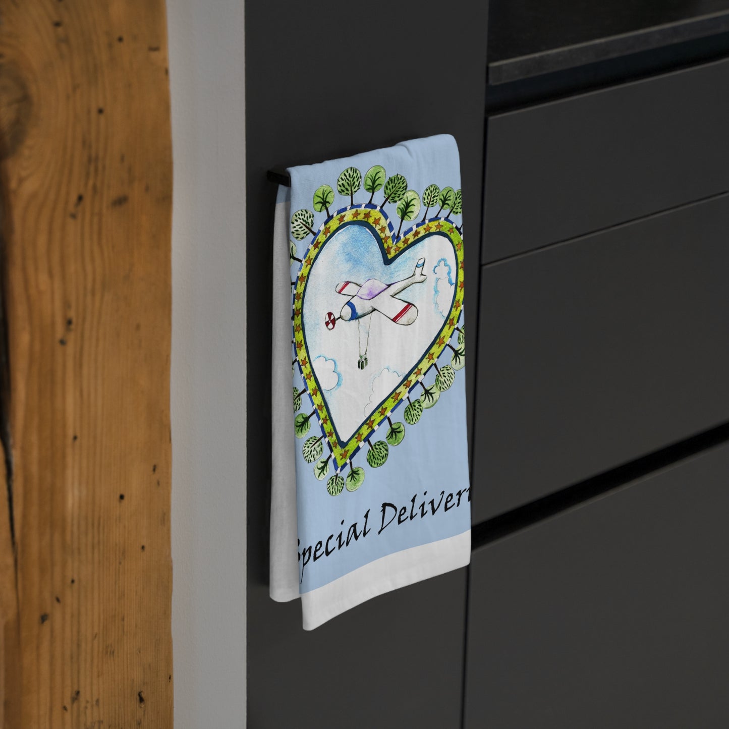 Heartfelt Tea Towel - Special Delivery Design by artist Marie Frederique
