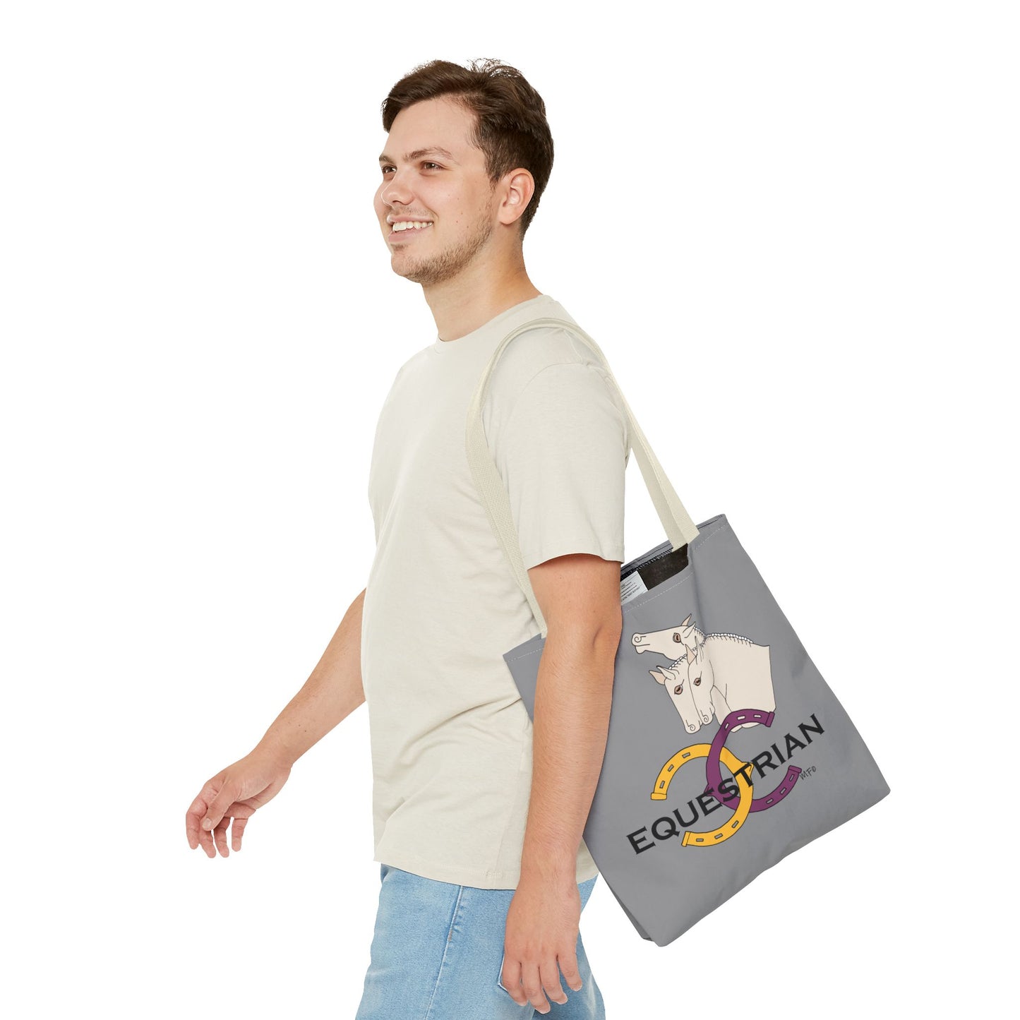 EQUESTRIAN CTS, Grey Tote Bag in 3 sizes and black or beige handles by artist Marie Frederique