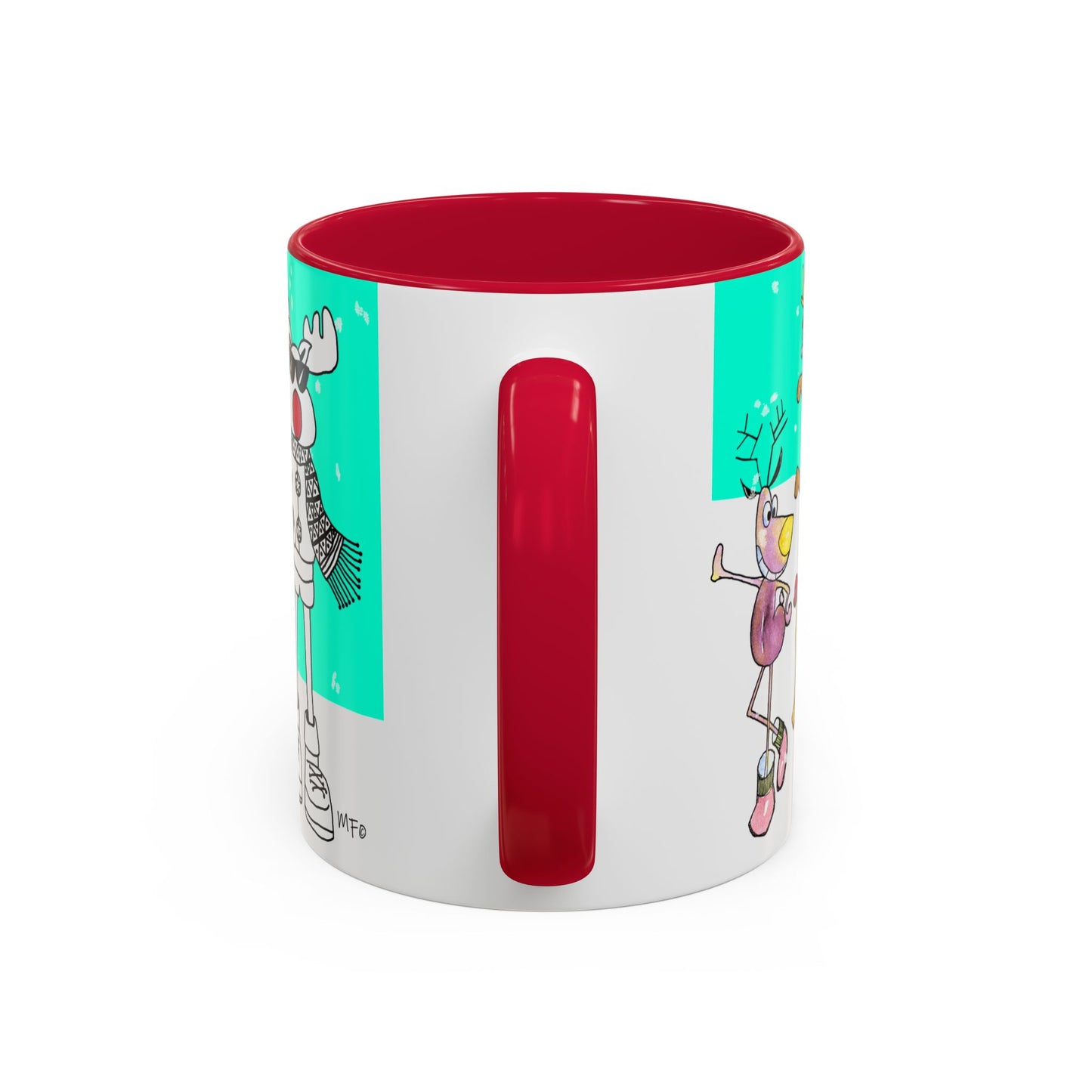 Santa's Job application line up, Christmas Mug, by artist Marie Frederique