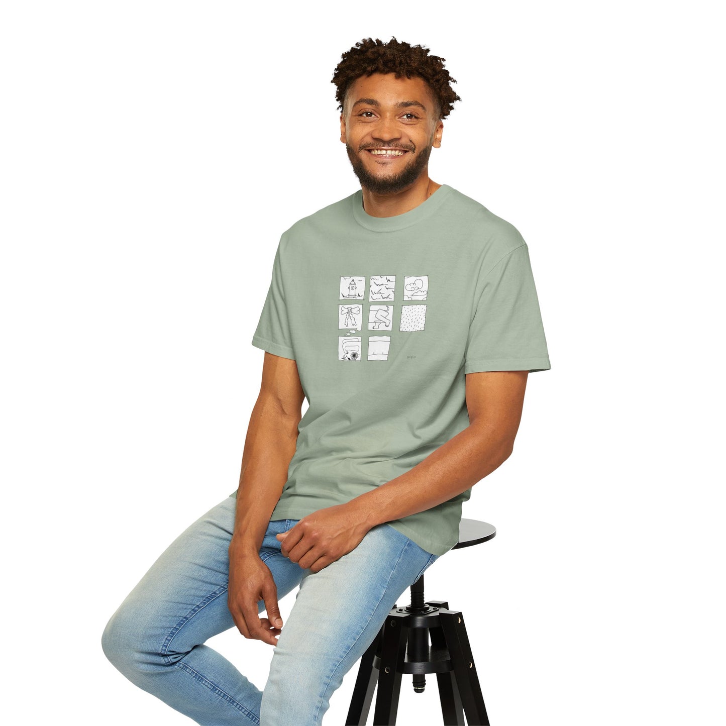Dachshund Graphic T-Shirt — Minimalist Nine-Panel Illustration Tee by artist Marie Frederique