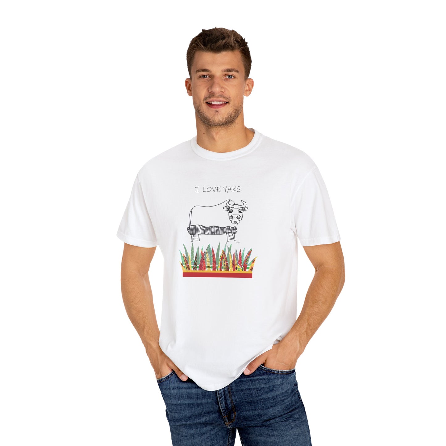 I love Yaks, Unisex Garment-Dyed T-shirt by artist Marie Frederique