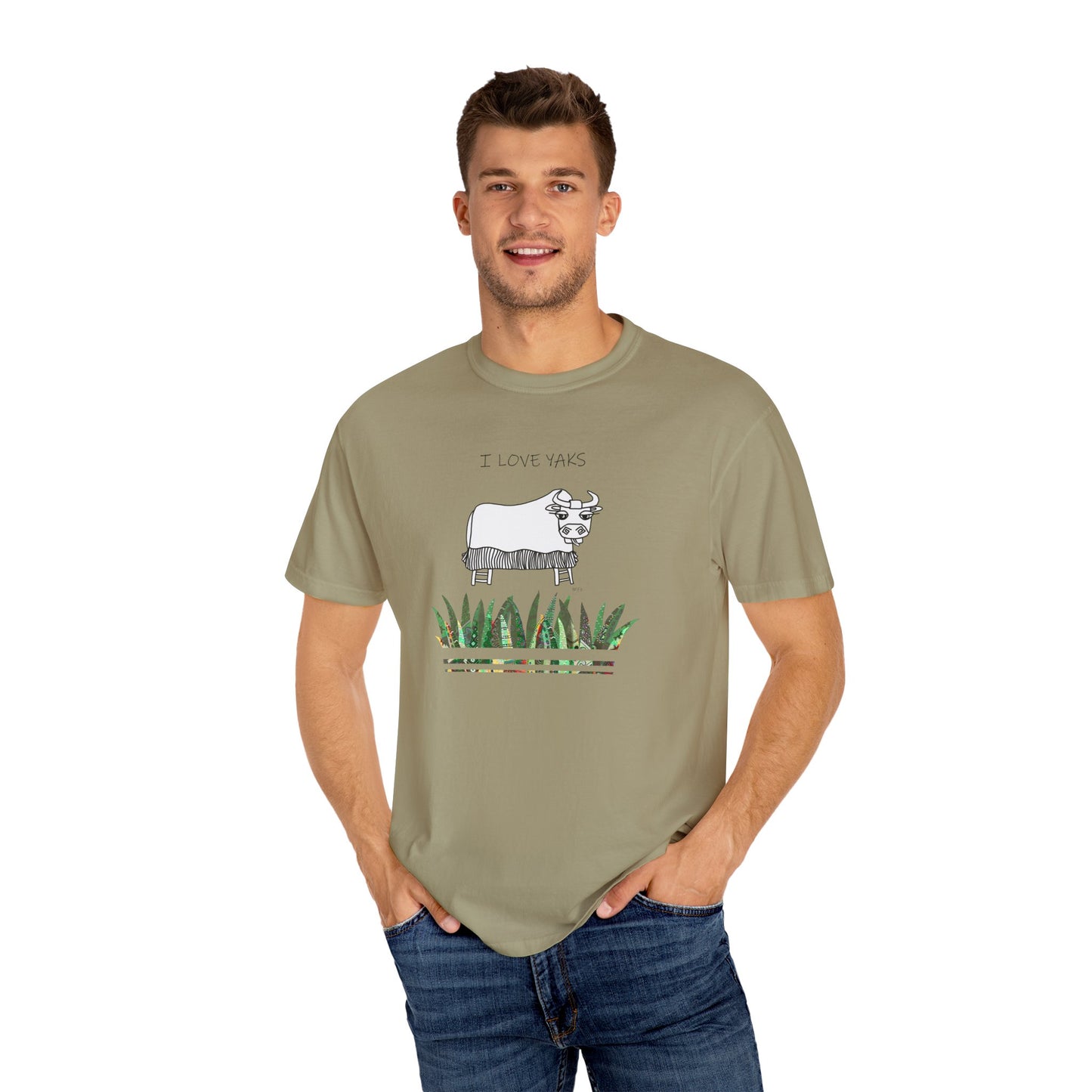 I love Yaks, Unisex Garment-Dyed T-shirt by artist Marie Frederique