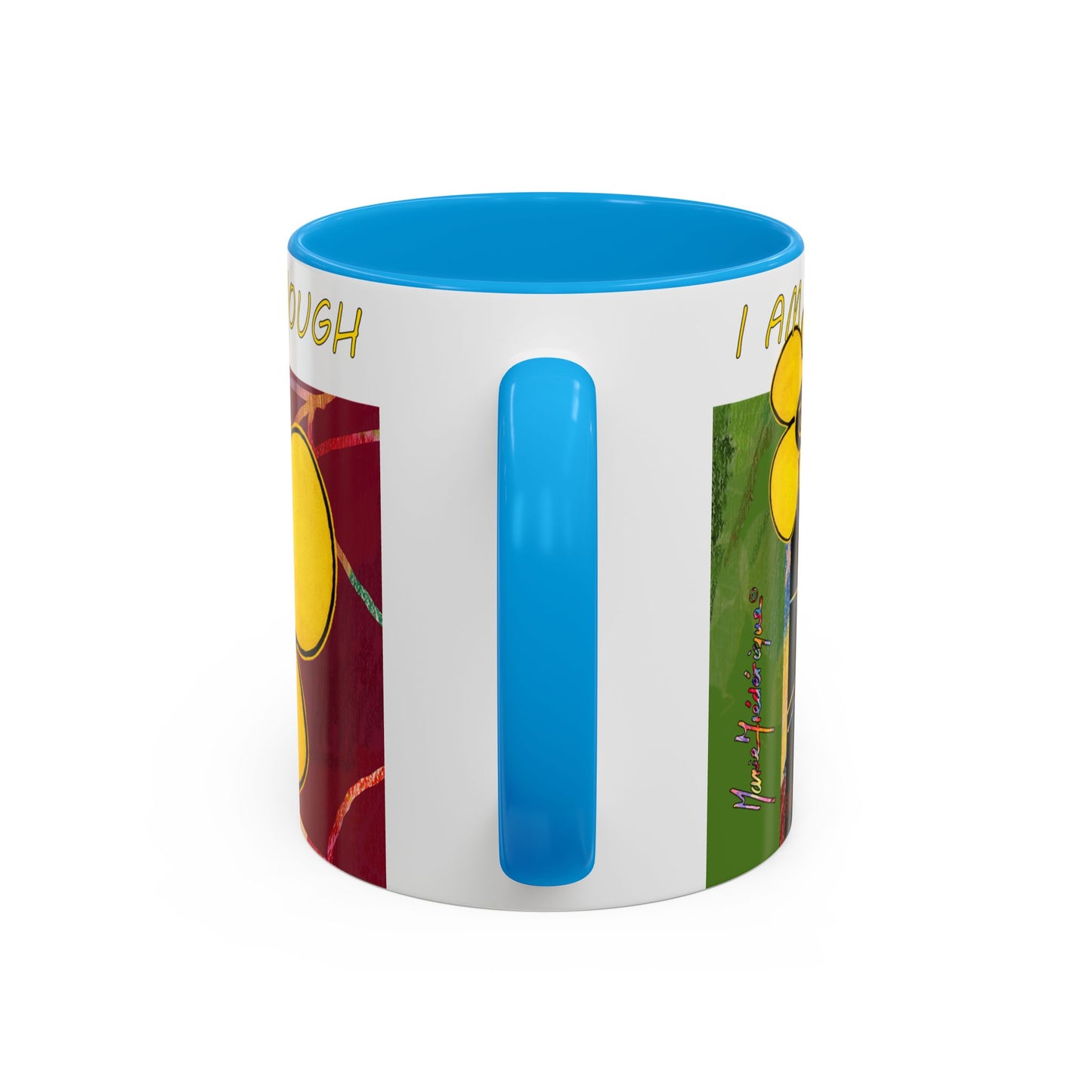 I am who I am and that is enough, multicolored abstract mug by artist Marie Frederique