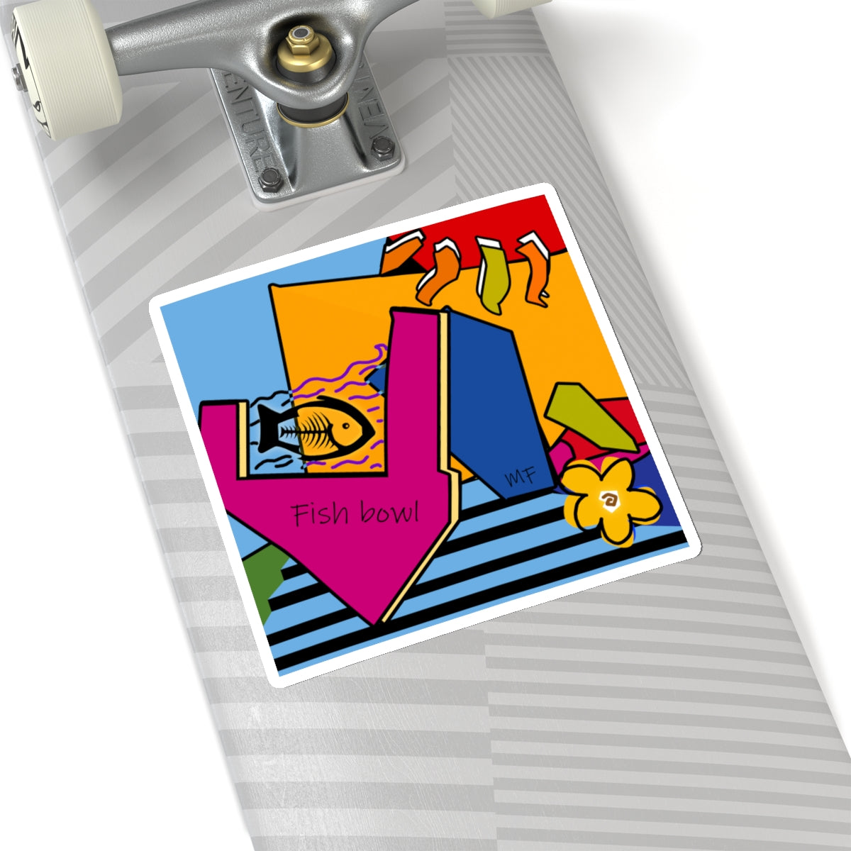 Dog Box series, multicolored graphic Fish bowl sticker by artist Marie Frederique