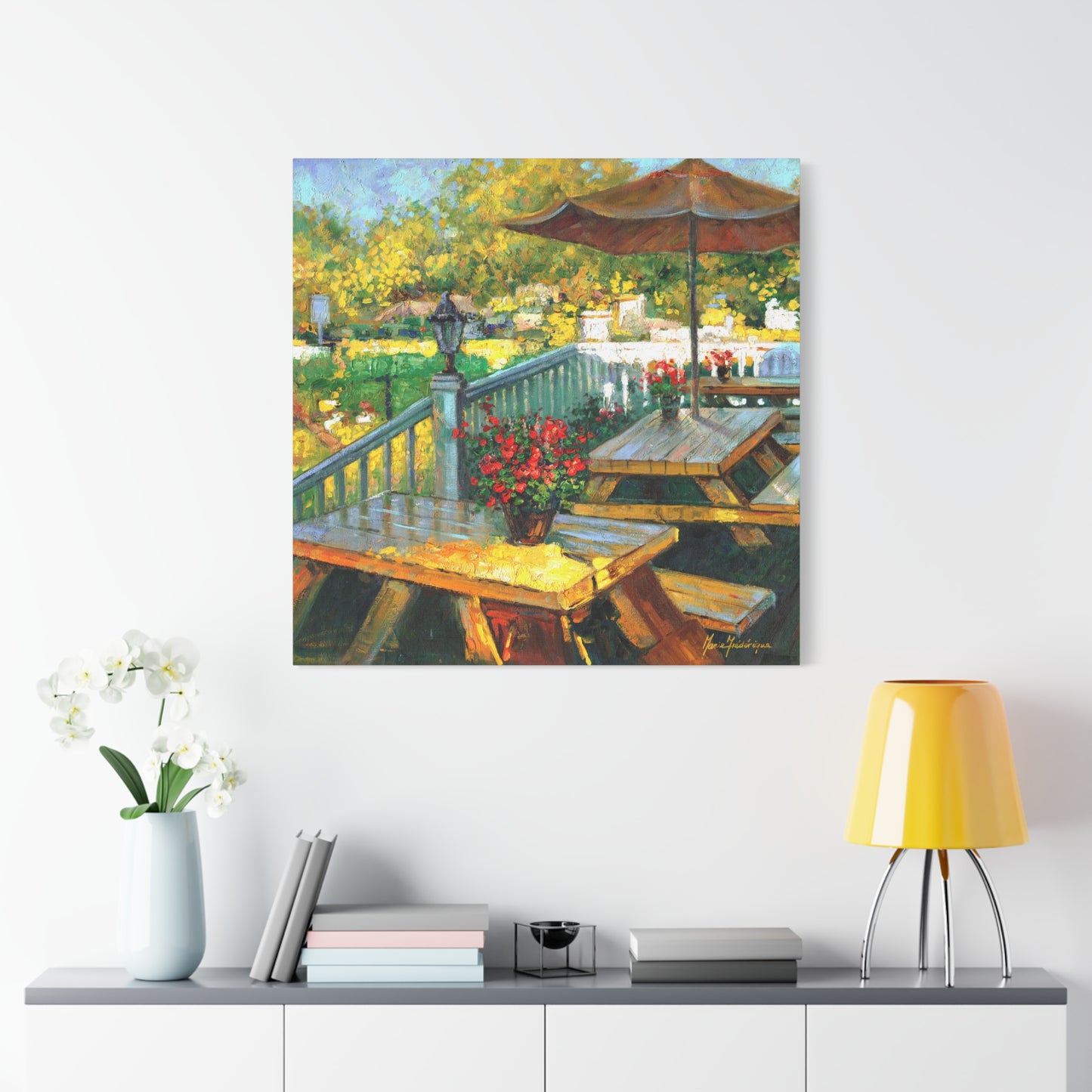 Vibrant Patio Canvas Wall Art by artist Marie Frederique