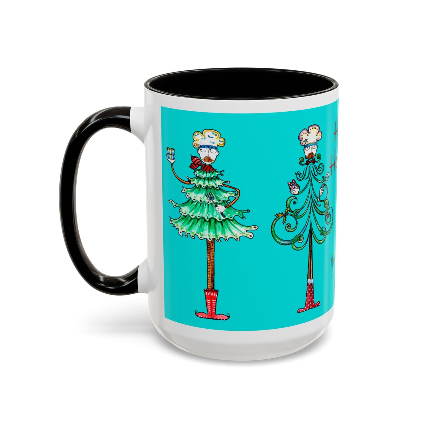 Christmas Trees, Happy Holiday Colorful Mugs by artist Marie Frederique