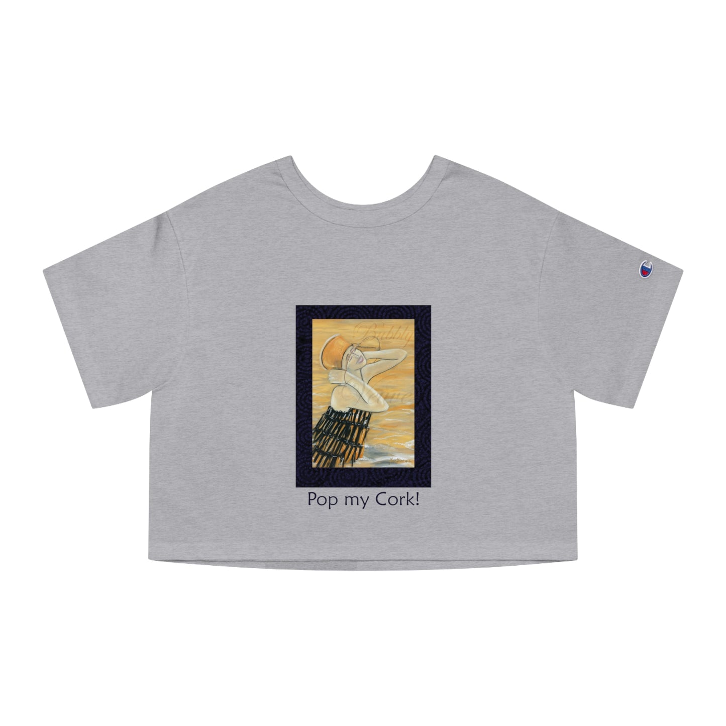 Celebration, "Pop my Cork!" Champion Women's Heritage Cropped T-Shirt by artist Marie Frederique