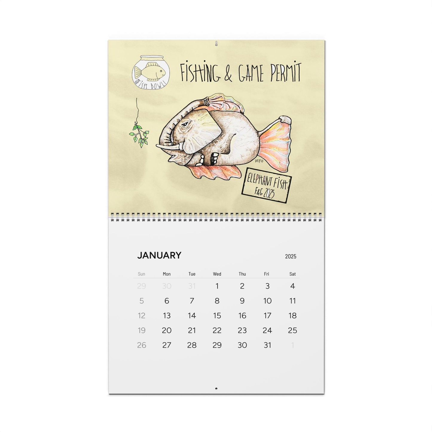 Fishing & Game permit Wall Calendar (2025) by artist Marie Frederique