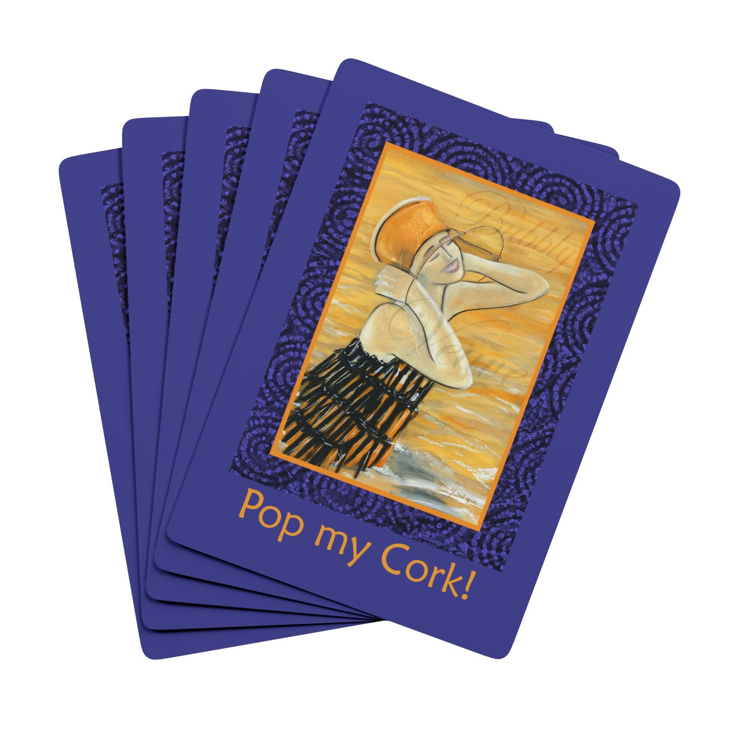 Artistic Poker Bridge Playing Cards - "Pop My Cork!" Design by artist Marie Frederique