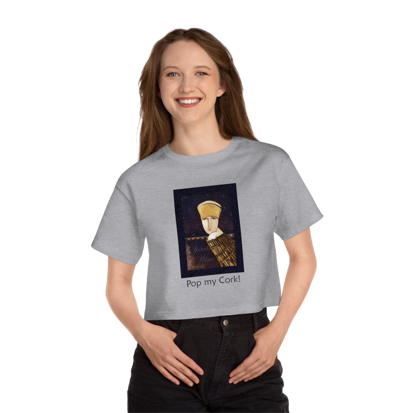 Celebration, Pop my Cork! - Champion Women's Heritage Cropped T-Shirt by artist Marie Frederique